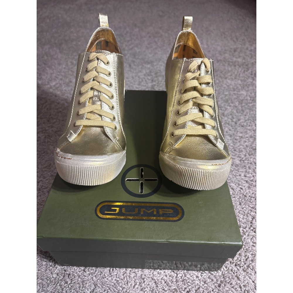 Jump for the People Womens Gold Metallic Wedge Platform Sneakers Lace Up Shoes‎